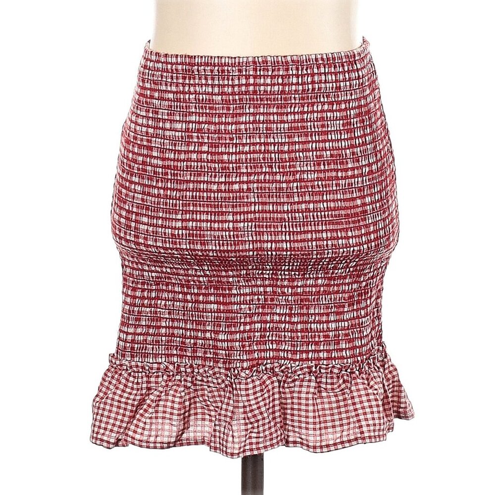 Caren Forbes Red & White Smocked Gingham Ruffle Hem Skirt | Cottagecore Peasant - Picture 4 of 9